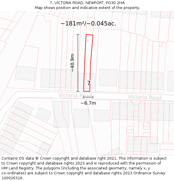 7, VICTORIA ROAD, NEWPORT, PO30 2HA: Plot and title map