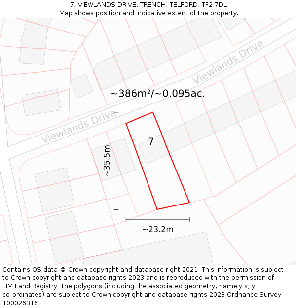 7, VIEWLANDS DRIVE, TRENCH, TELFORD, TF2 7DL: Plot and title map