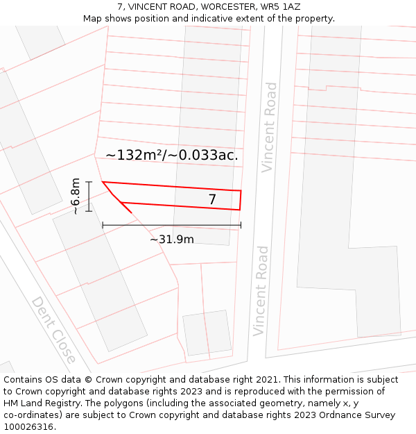 7, VINCENT ROAD, WORCESTER, WR5 1AZ: Plot and title map