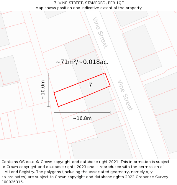 7, VINE STREET, STAMFORD, PE9 1QE: Plot and title map