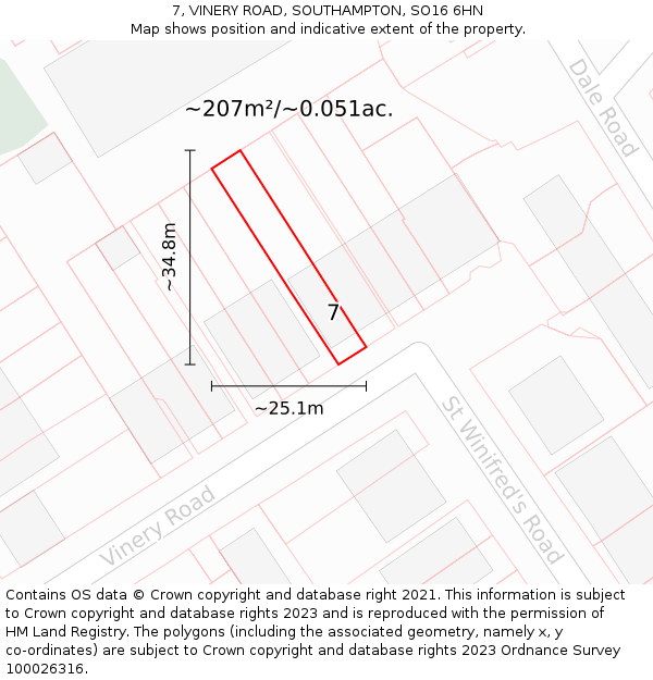 7, VINERY ROAD, SOUTHAMPTON, SO16 6HN: Plot and title map