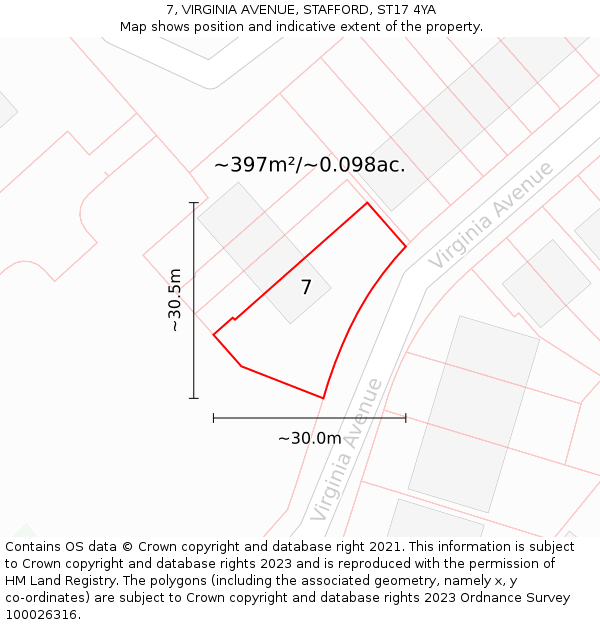 7, VIRGINIA AVENUE, STAFFORD, ST17 4YA: Plot and title map