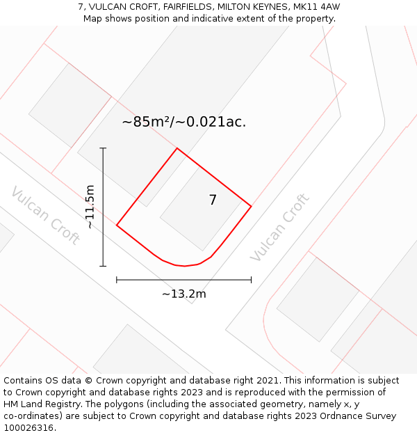 7, VULCAN CROFT, FAIRFIELDS, MILTON KEYNES, MK11 4AW: Plot and title map