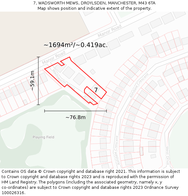 7, WADSWORTH MEWS, DROYLSDEN, MANCHESTER, M43 6TA: Plot and title map