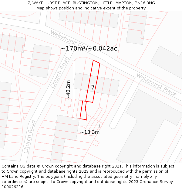7, WAKEHURST PLACE, RUSTINGTON, LITTLEHAMPTON, BN16 3NG: Plot and title map