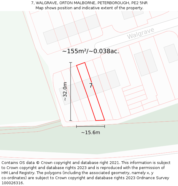 7, WALGRAVE, ORTON MALBORNE, PETERBOROUGH, PE2 5NR: Plot and title map