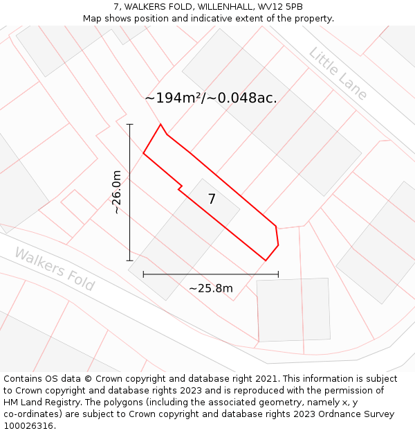 7, WALKERS FOLD, WILLENHALL, WV12 5PB: Plot and title map