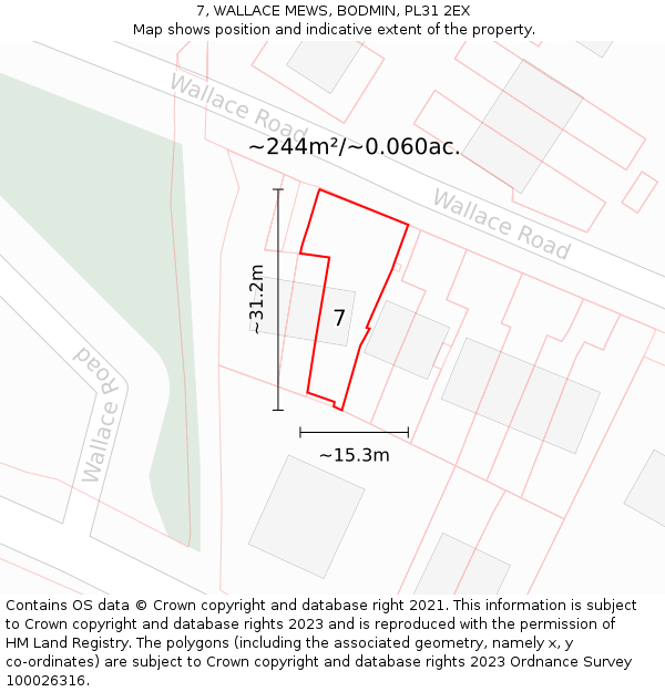 7, WALLACE MEWS, BODMIN, PL31 2EX: Plot and title map