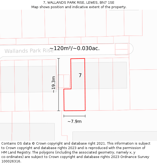 7, WALLANDS PARK RISE, LEWES, BN7 1SE: Plot and title map