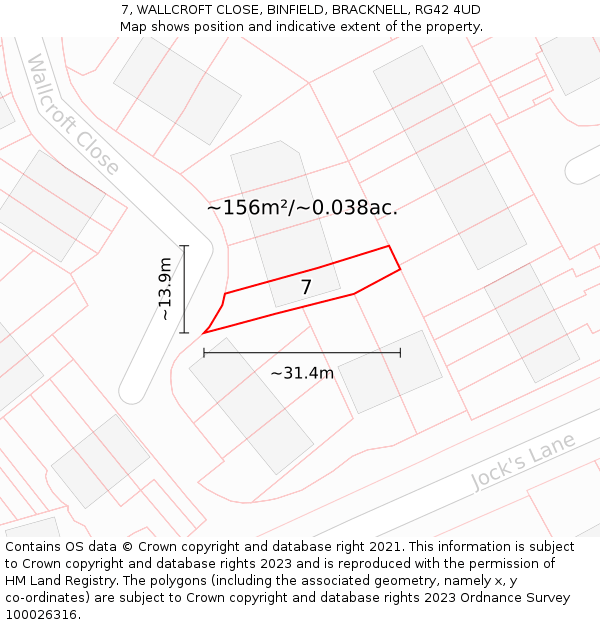 7, WALLCROFT CLOSE, BINFIELD, BRACKNELL, RG42 4UD: Plot and title map
