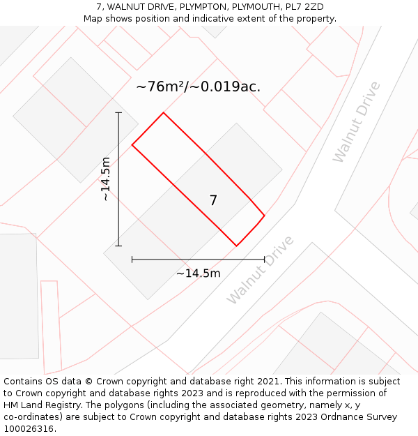 7, WALNUT DRIVE, PLYMPTON, PLYMOUTH, PL7 2ZD: Plot and title map