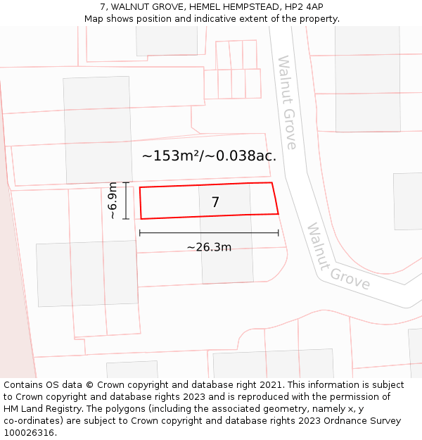7, WALNUT GROVE, HEMEL HEMPSTEAD, HP2 4AP: Plot and title map