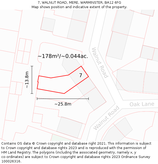 7, WALNUT ROAD, MERE, WARMINSTER, BA12 6FG: Plot and title map