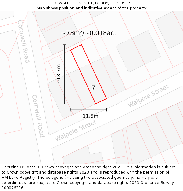 7, WALPOLE STREET, DERBY, DE21 6DP: Plot and title map
