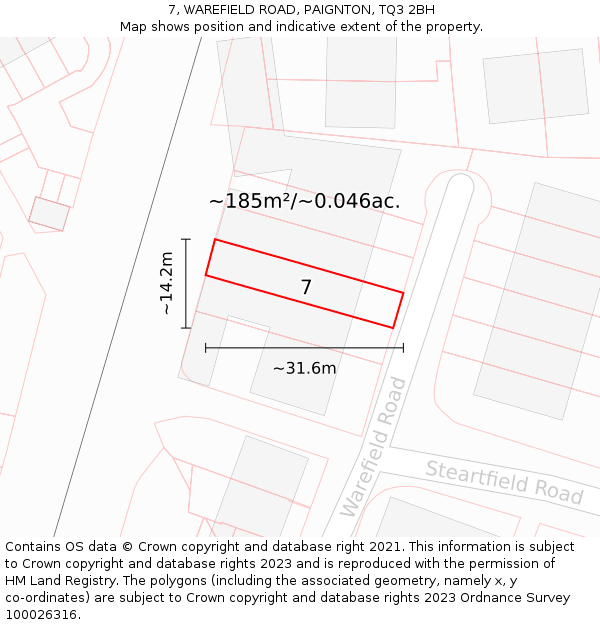 7, WAREFIELD ROAD, PAIGNTON, TQ3 2BH: Plot and title map