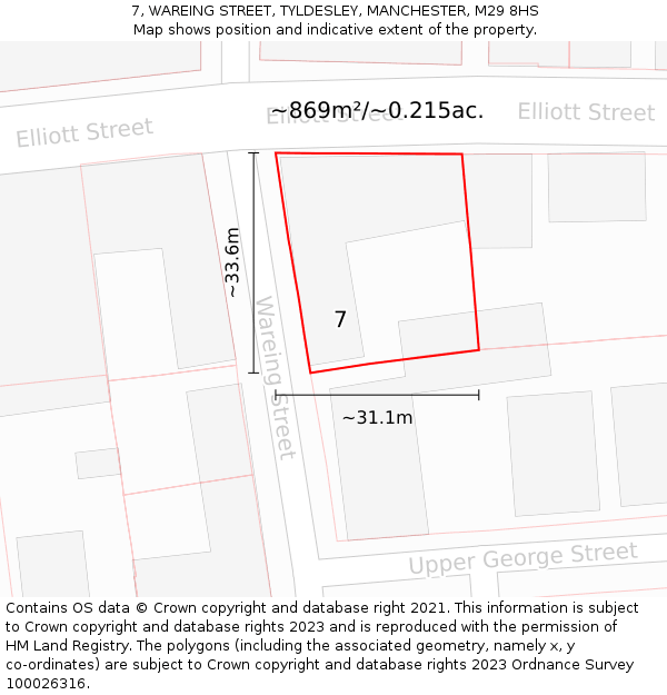7, WAREING STREET, TYLDESLEY, MANCHESTER, M29 8HS: Plot and title map