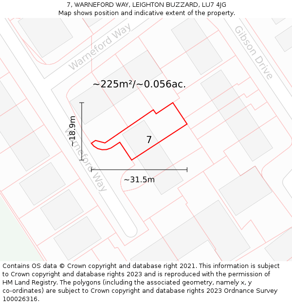 7, WARNEFORD WAY, LEIGHTON BUZZARD, LU7 4JG: Plot and title map