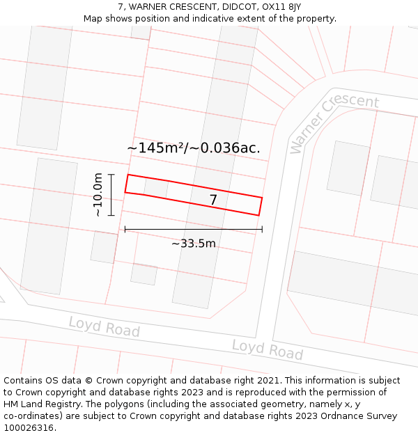 7, WARNER CRESCENT, DIDCOT, OX11 8JY: Plot and title map