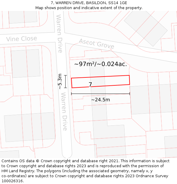 7, WARREN DRIVE, BASILDON, SS14 1GE: Plot and title map