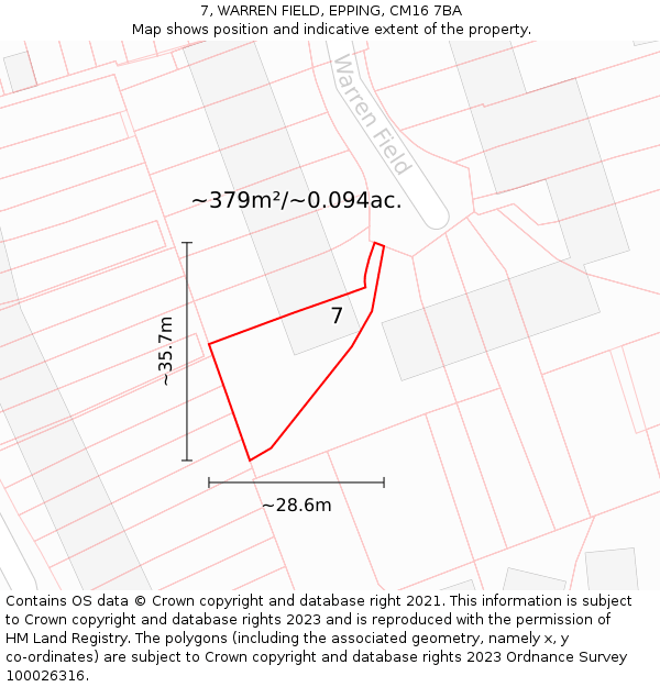 7, WARREN FIELD, EPPING, CM16 7BA: Plot and title map