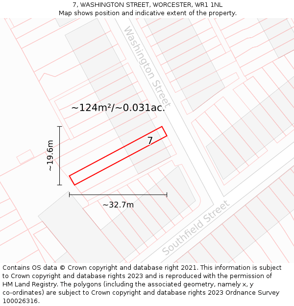 7, WASHINGTON STREET, WORCESTER, WR1 1NL: Plot and title map