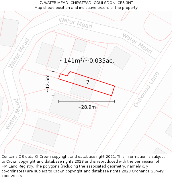 7, WATER MEAD, CHIPSTEAD, COULSDON, CR5 3NT: Plot and title map
