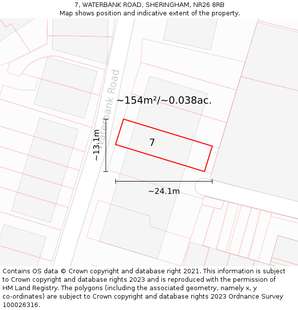 7, WATERBANK ROAD, SHERINGHAM, NR26 8RB: Plot and title map