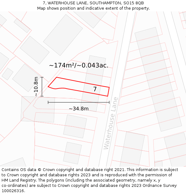 7, WATERHOUSE LANE, SOUTHAMPTON, SO15 8QB: Plot and title map