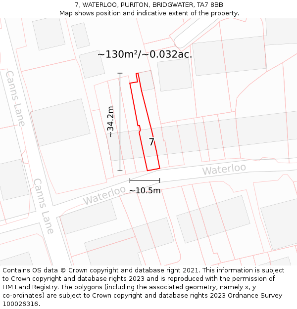 7, WATERLOO, PURITON, BRIDGWATER, TA7 8BB: Plot and title map