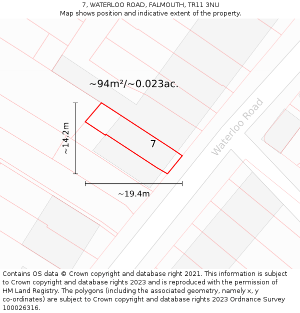 7, WATERLOO ROAD, FALMOUTH, TR11 3NU: Plot and title map