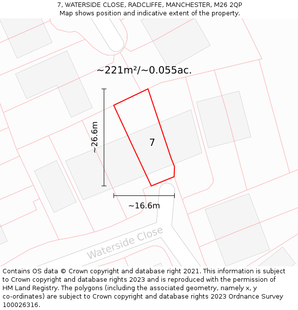 7, WATERSIDE CLOSE, RADCLIFFE, MANCHESTER, M26 2QP: Plot and title map