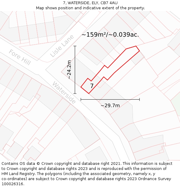 7, WATERSIDE, ELY, CB7 4AU: Plot and title map