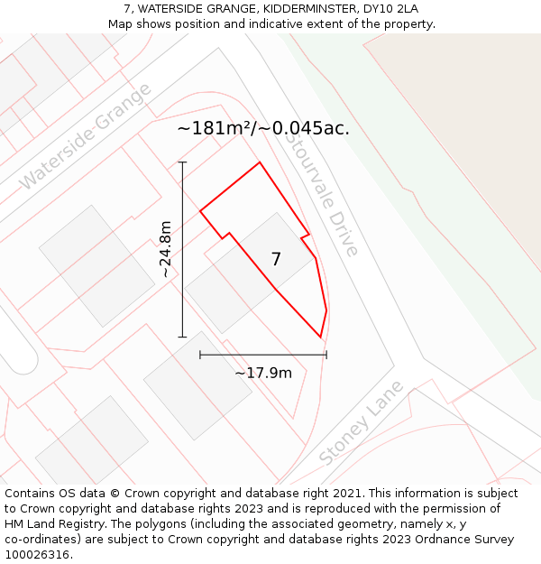 7, WATERSIDE GRANGE, KIDDERMINSTER, DY10 2LA: Plot and title map