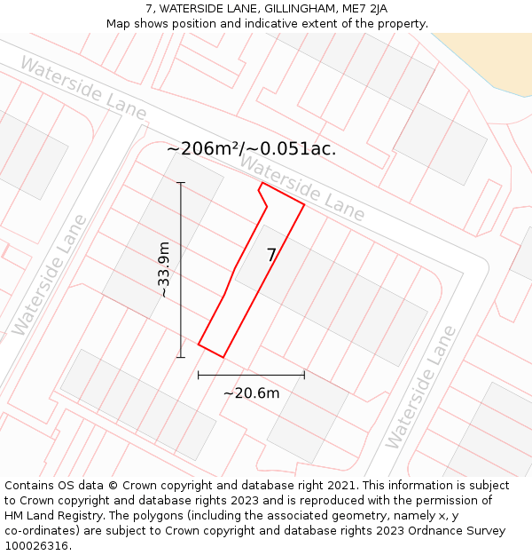 7, WATERSIDE LANE, GILLINGHAM, ME7 2JA: Plot and title map