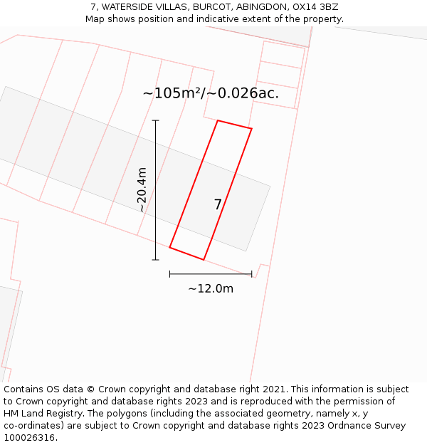 7, WATERSIDE VILLAS, BURCOT, ABINGDON, OX14 3BZ: Plot and title map