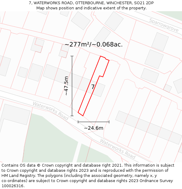 7, WATERWORKS ROAD, OTTERBOURNE, WINCHESTER, SO21 2DP: Plot and title map