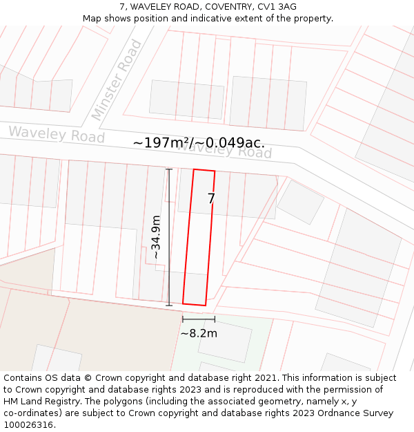 7, WAVELEY ROAD, COVENTRY, CV1 3AG: Plot and title map