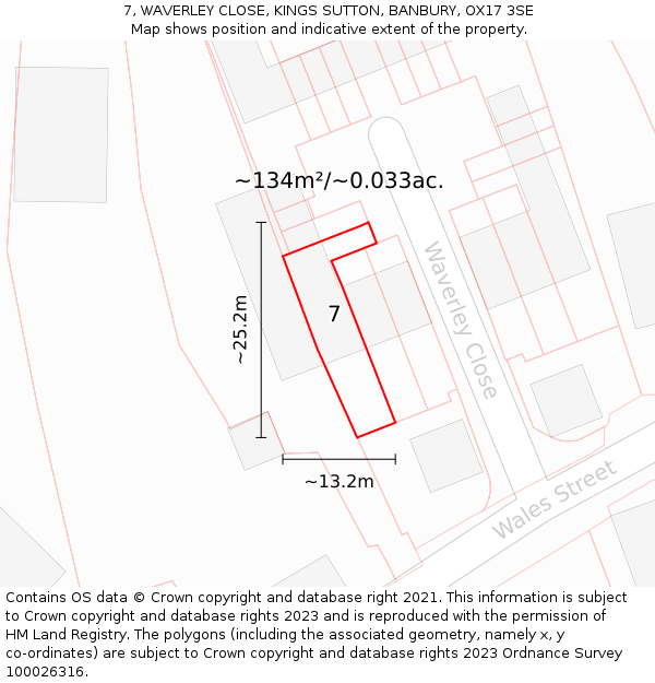 7, WAVERLEY CLOSE, KINGS SUTTON, BANBURY, OX17 3SE: Plot and title map