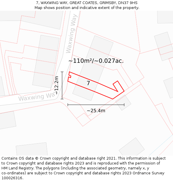 7, WAXWING WAY, GREAT COATES, GRIMSBY, DN37 9HS: Plot and title map