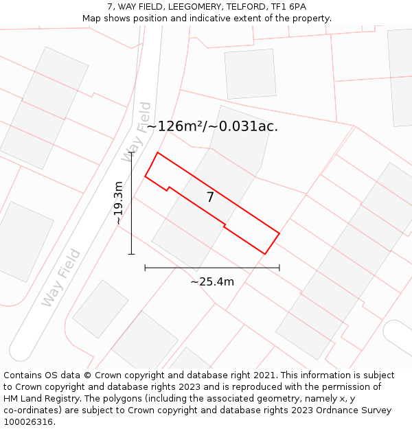 7, WAY FIELD, LEEGOMERY, TELFORD, TF1 6PA: Plot and title map