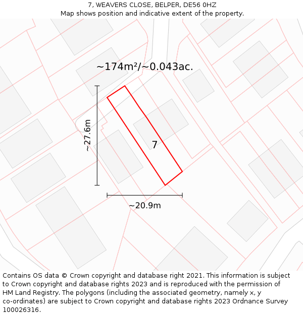 7, WEAVERS CLOSE, BELPER, DE56 0HZ: Plot and title map