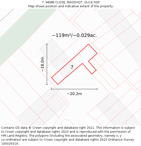 7, WEBB CLOSE, BAGSHOT, GU19 5QP: Plot and title map