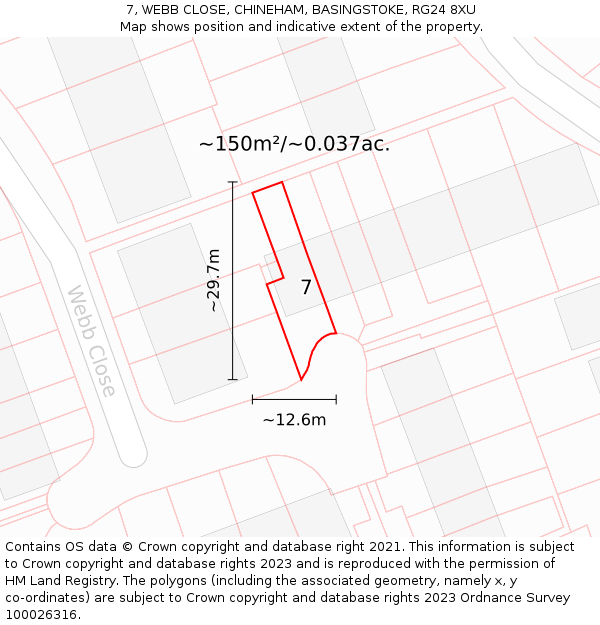 7, WEBB CLOSE, CHINEHAM, BASINGSTOKE, RG24 8XU: Plot and title map