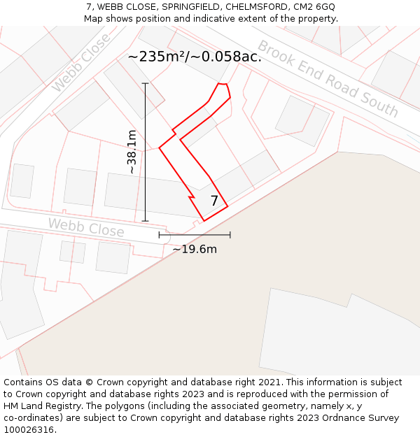 7, WEBB CLOSE, SPRINGFIELD, CHELMSFORD, CM2 6GQ: Plot and title map