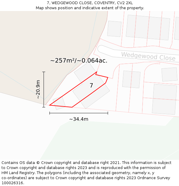 7, WEDGEWOOD CLOSE, COVENTRY, CV2 2XL: Plot and title map