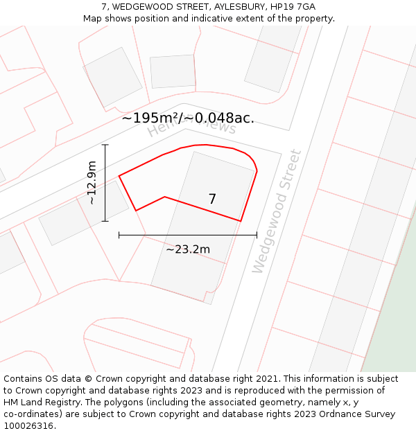 7, WEDGEWOOD STREET, AYLESBURY, HP19 7GA: Plot and title map
