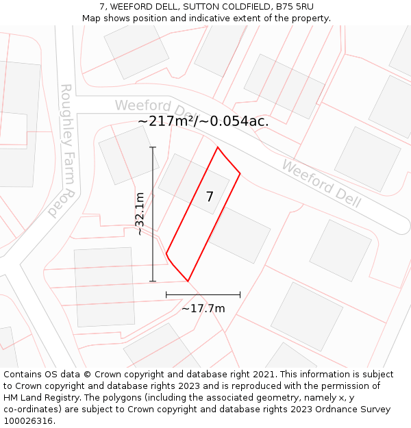 7, WEEFORD DELL, SUTTON COLDFIELD, B75 5RU: Plot and title map