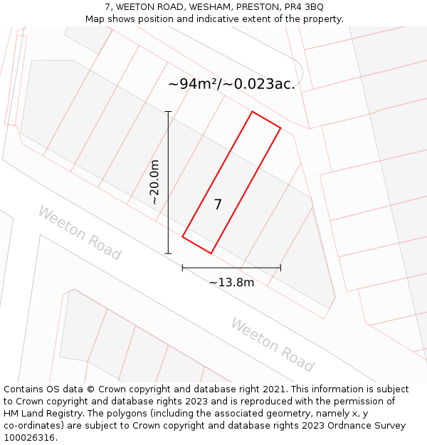 7, WEETON ROAD, WESHAM, PRESTON, PR4 3BQ: Plot and title map