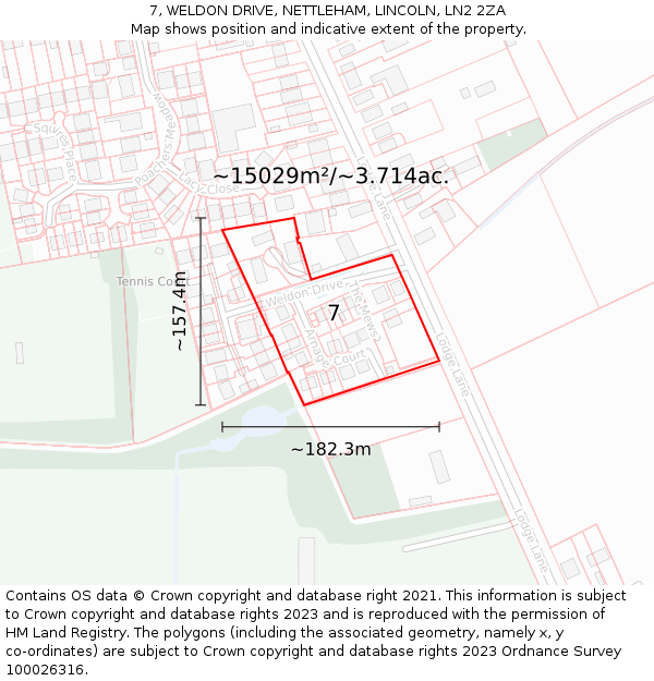 7, WELDON DRIVE, NETTLEHAM, LINCOLN, LN2 2ZA: Plot and title map