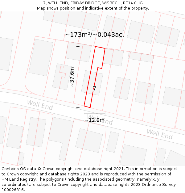 7, WELL END, FRIDAY BRIDGE, WISBECH, PE14 0HG: Plot and title map